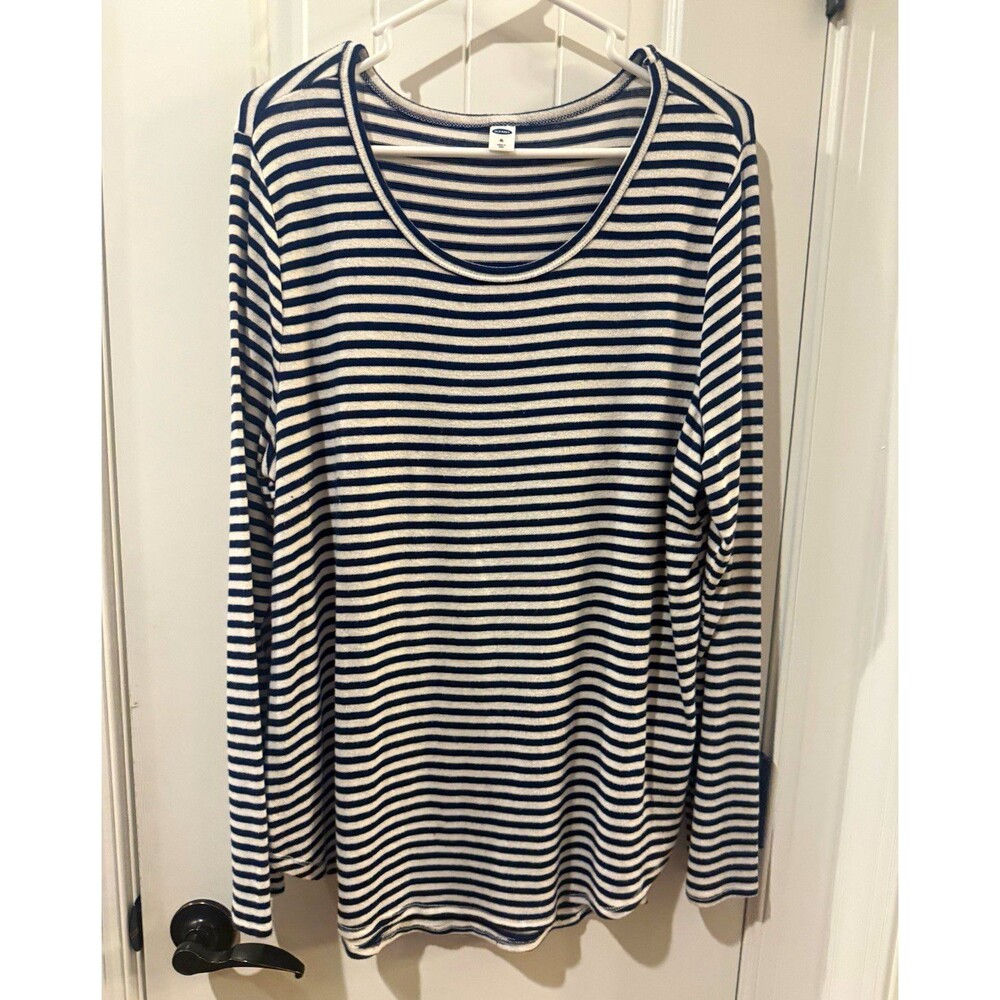 Old Navy Womens XL Navy White Striped Knit Crew Neck Long Sleeve T-Shirt